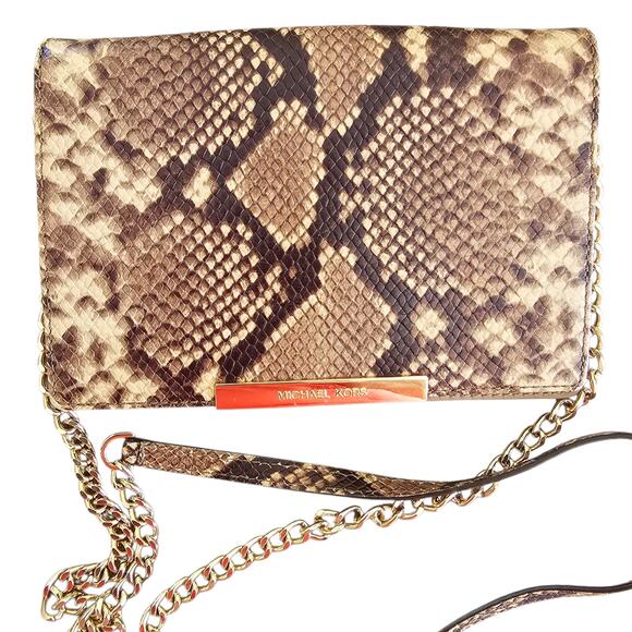Michael Kors Women's Flap Chain Shoulder Crossbody Bag Python Snakeskin Embossed - Picture 1 of 7